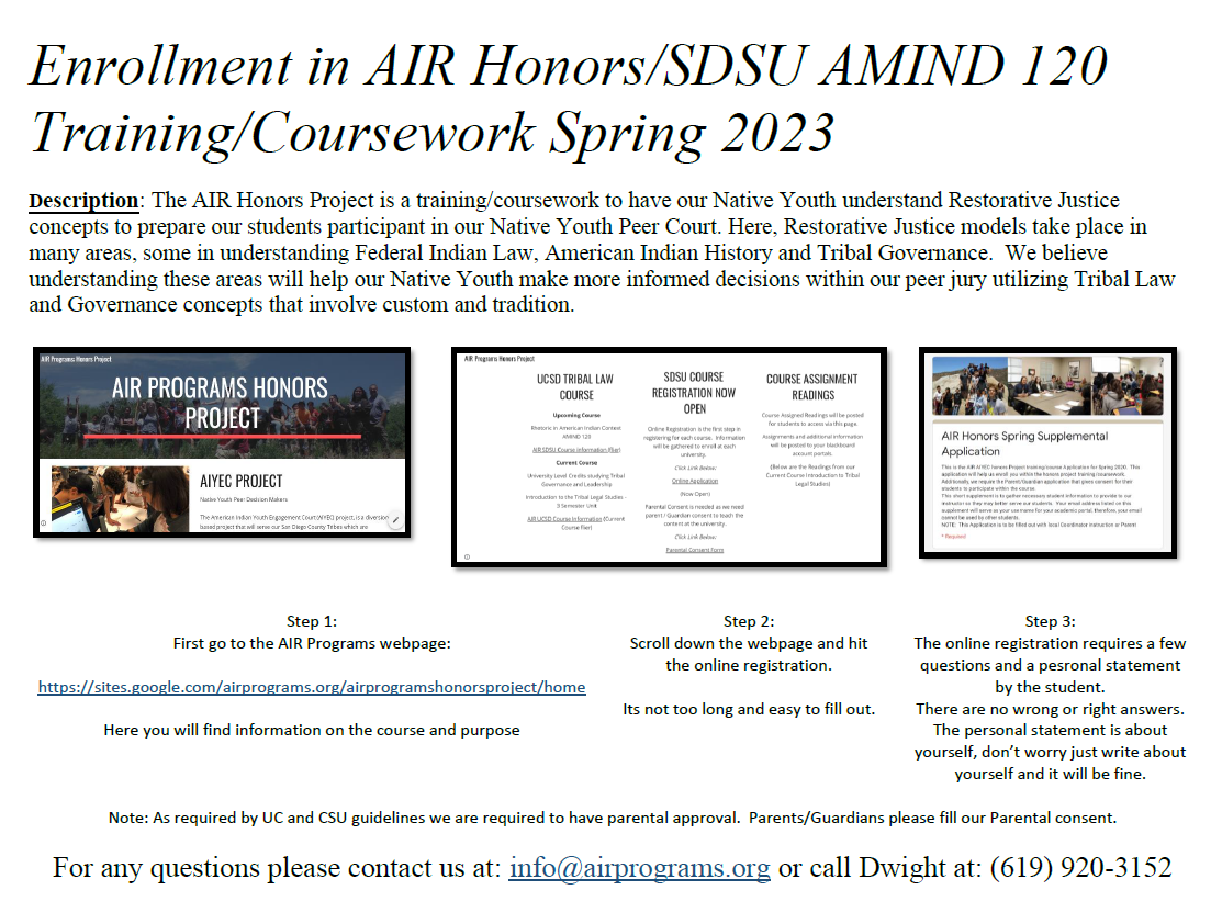 AIR SDSU AMIND 120 Tribal Governance Course Spring 23 SCTCA